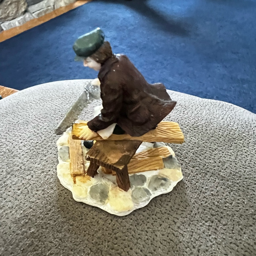 Christmas Village  Accessory Man Sawing Carpenter 2” loose no box